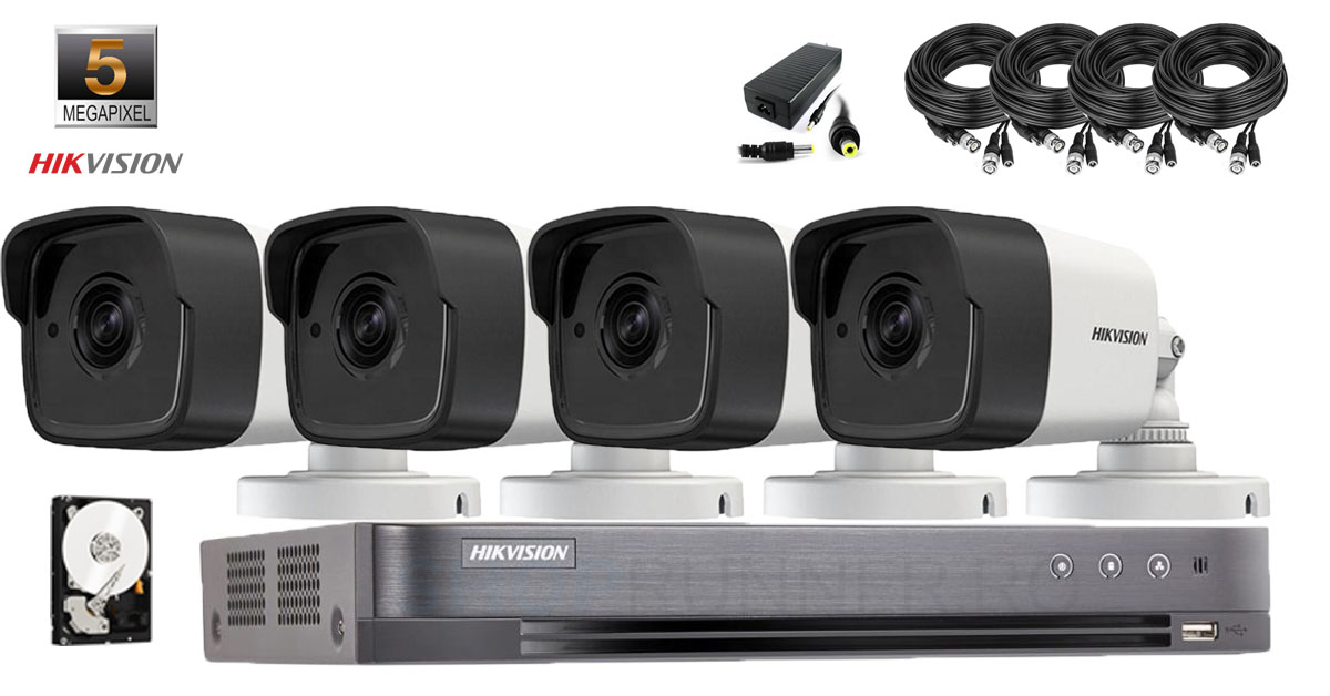 Kit complet supraveghere video Hikvision 4 camere 5MP IR 40M